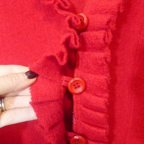 For Cynthia Boiled Wool Ruffle Embroidered Sweater Blazer - Red PM - Picture 5 of 8